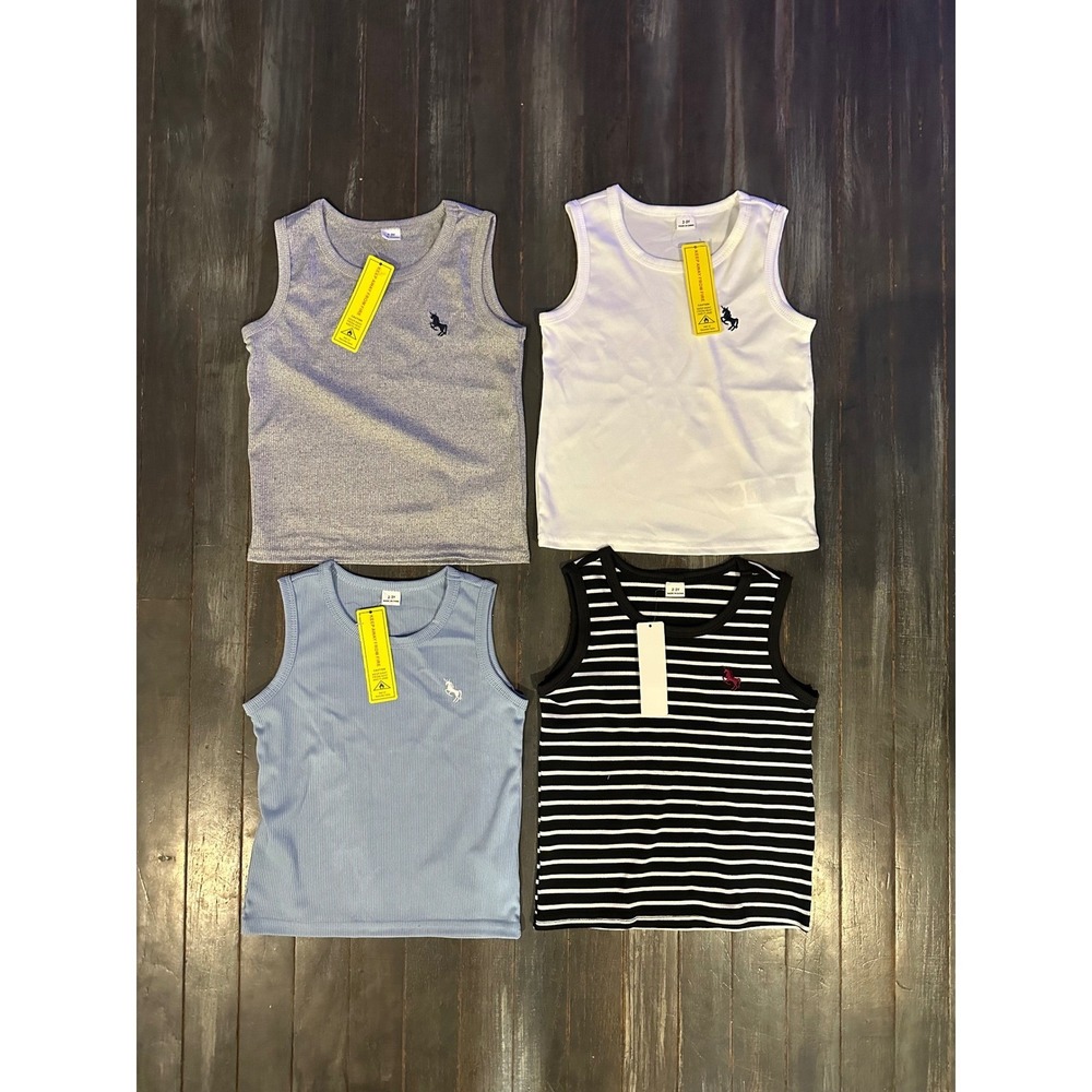 SHEIN Kids 4 Pack Ribbed Tank Tops Unicorn Logo Multi Color Striped